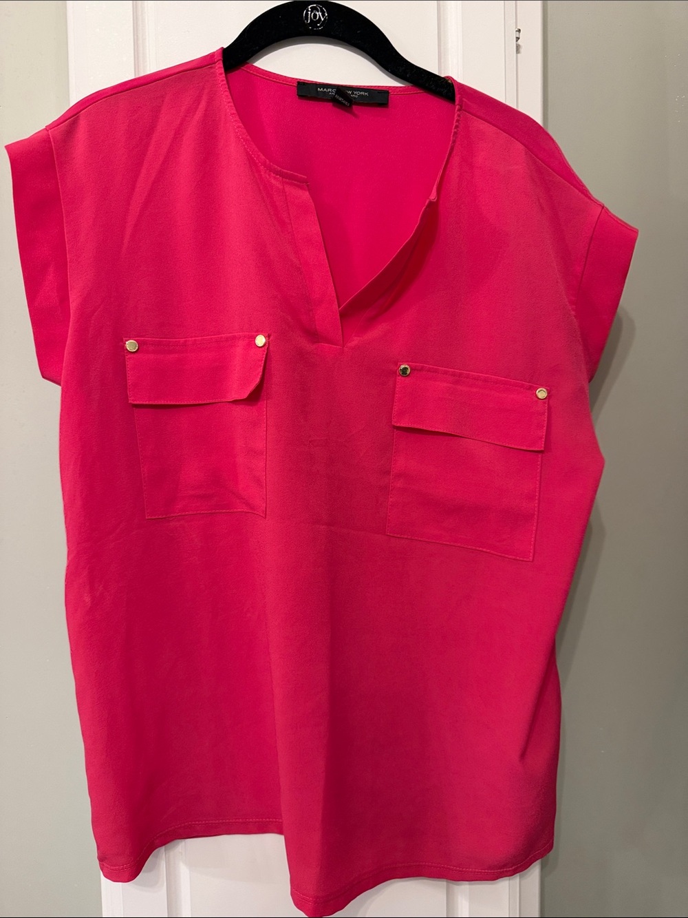 Marc New York Hot Pink Split-Neck Pocket Blouse